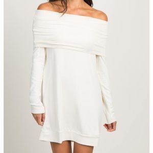 PinkBlush Cream Foldover Off Shoulder Knit Dress